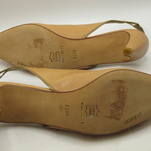 Paloma camel leather slingback 2 inch heel with gold trim 8.5AA - Picture 6 of 6